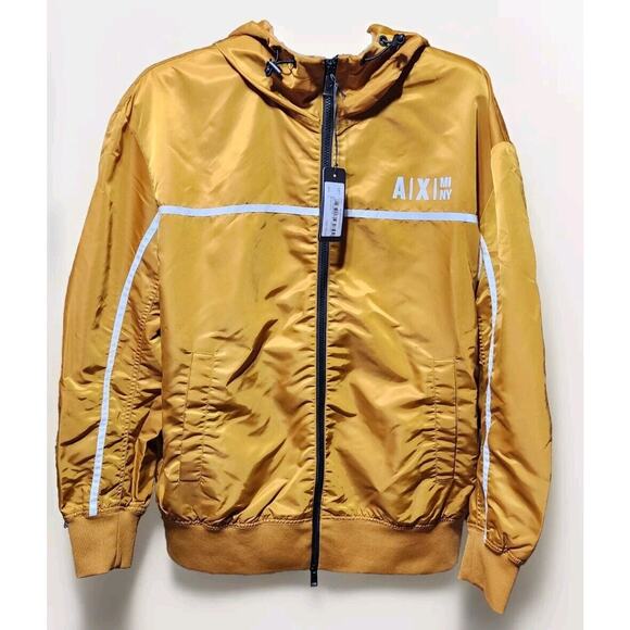 A/X ARMANI EXCHANGE Men's Zip Up Stripe Detail Hooded Jacket Buckthorn Brown LG - Picture 1 of 7